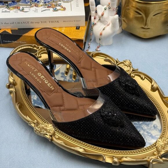 🆕 KURT GEIGER LONDON 🧿 NWOB Belgravia Shimmer Vinyl Mules, Black - Sz 37 US 7 - Picture 8 of 14